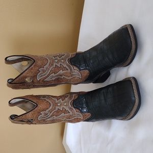 Cowboy Boots for Boys Size 3.0-D Dark Green and Brown